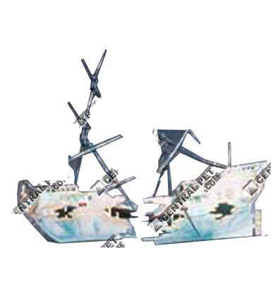 Penn - Plax Split Shipwreck Air Aquarium Ornament Blue White