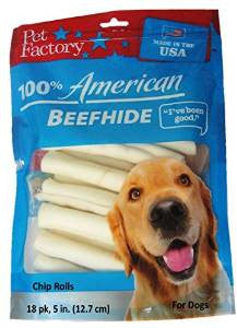 Pet Factory 18 Pk 5’ USA Beefhide Chip Rolls {L + 1} 949001 - Dog