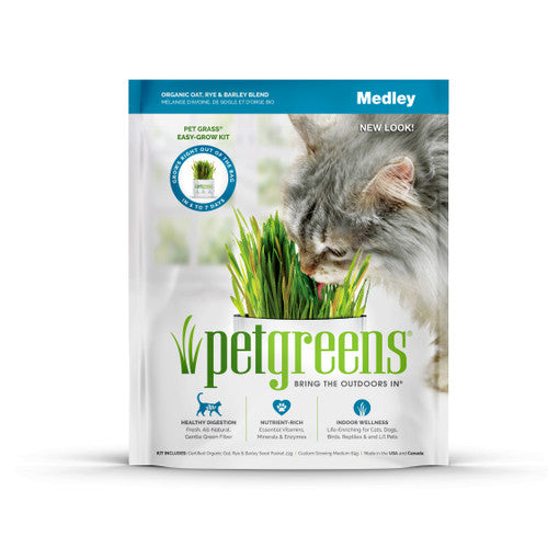 Pet Greens Medley Grass Self - Grow Kit Organic Oat Rye & Barley Blend 3oz (D) - Cat
