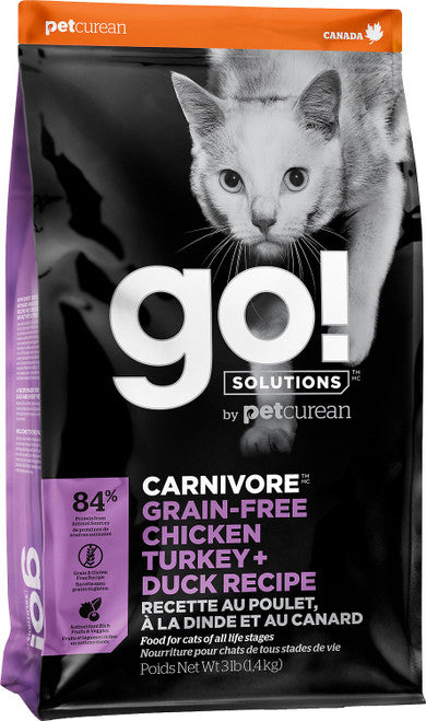 Petcurean GO! CARNIVORE GF Chicken Turkey + Duck Recipe for cats 12# {L - 1}152264 - Cat