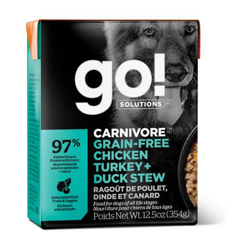 Petcurean GO! CARNIVORE Grain Free Chicken Turkey + Duck Stew Dog 12/12.5oz {L - 1} 152295