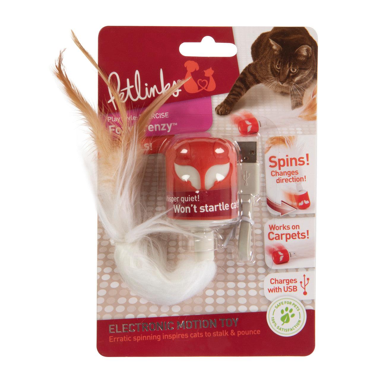 Petlinks Foxy Frenzy Electronic Motion Cat Toy Red, White One Size