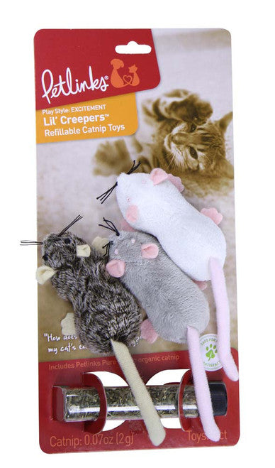 Petlinks Lil’ Creepers Refillable Catnip Toy White Grey Brown 3 Pack - Cat