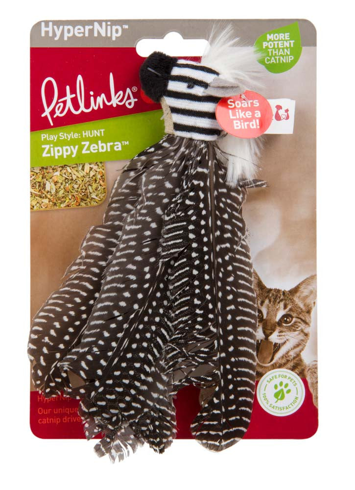 Petlinks Safari HappyNip Zippy Zebra Feathers Catnip Toy Black/White MD