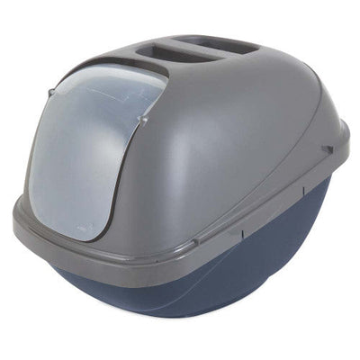 Petmate Basic Hooded Cat Litter Box Blue Steel Base/Pearl Silver Hood LG