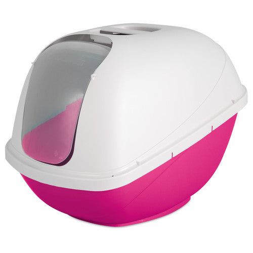 Petmate Basic Hooded Cat Litter Box Hot Pink Base/Pearl White Hood Jumbo