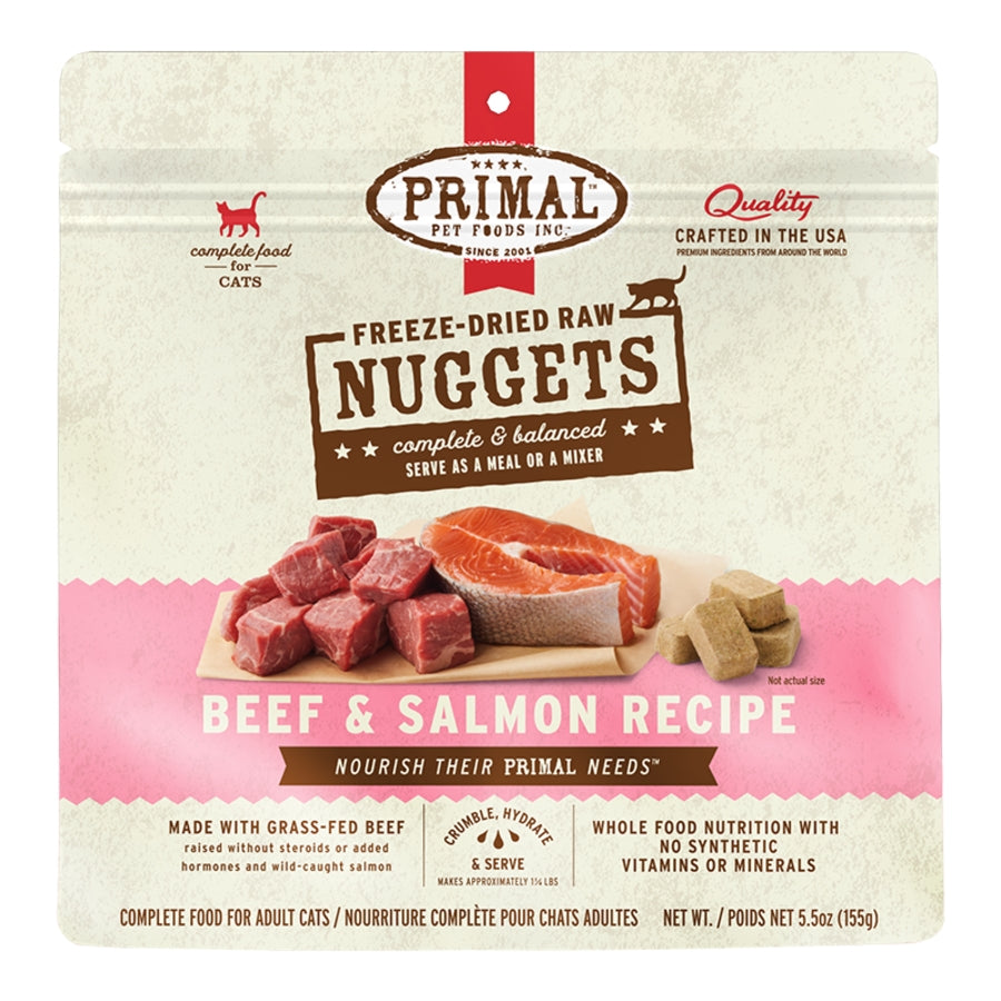 Primal Freeze Dried Nuggets Grain Free Beef And Salmon Formula Cat Food-5.5-oz, Makes 1.25 Lbs Of Food-{L+x}