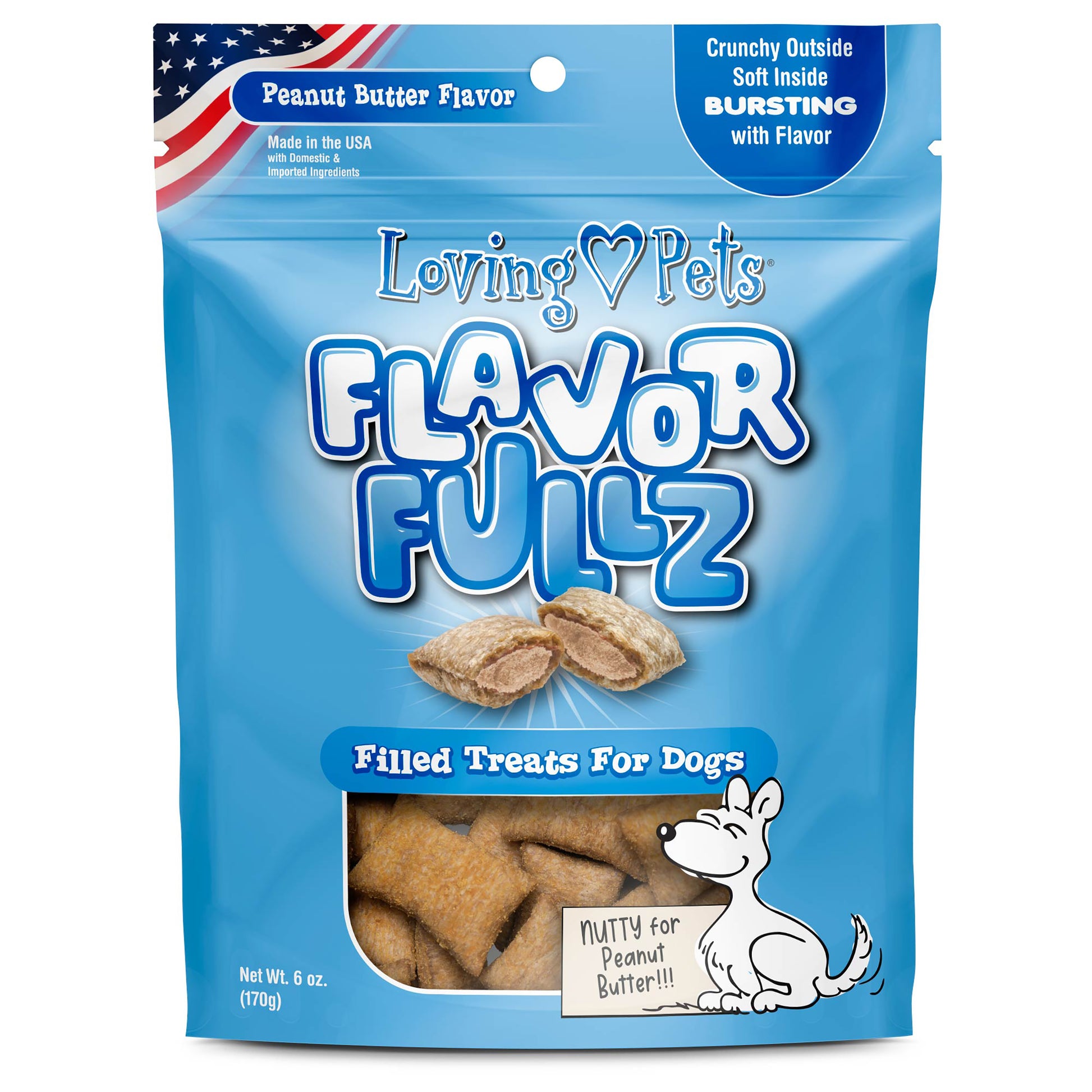 Loving Pets Flavorfullz Filled Dog Treats Peanut Butter 6 oz 842982052338