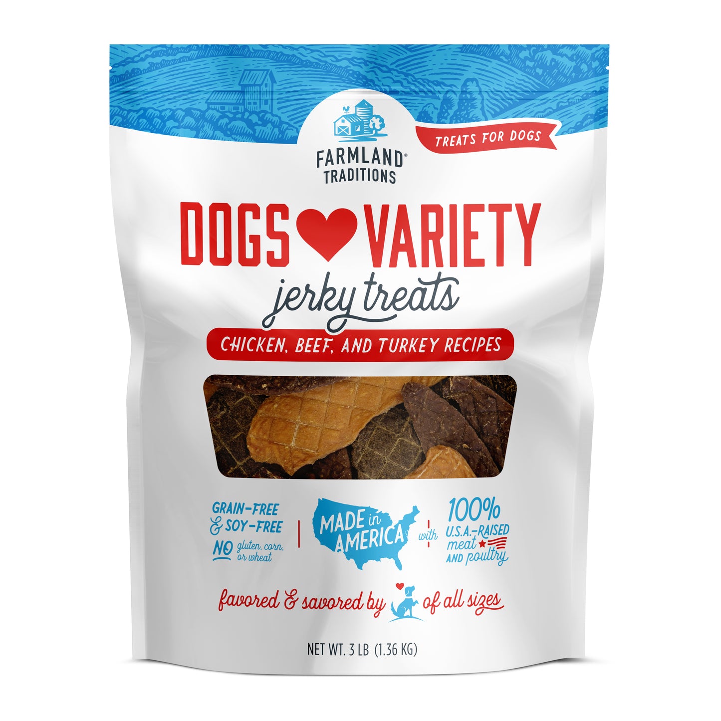 Farmland Traditions Dogs Love Variety Jerky Dog Treats 48 oz 884713001239