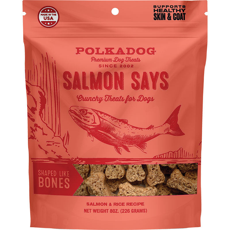 Polka Dog Bakery Dog Salmon Says Bone 8oz Pouch 858160007489