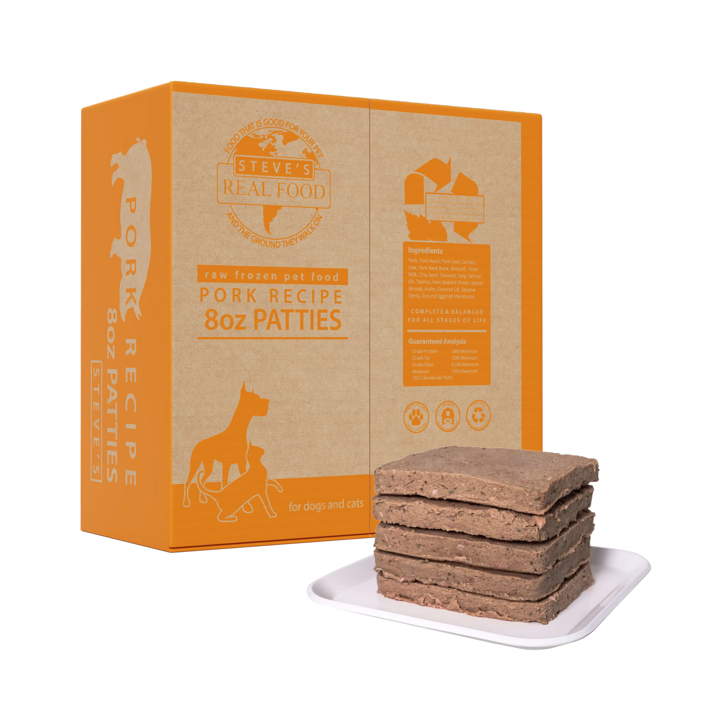 Steve's Real Food Dog Cat Frozen Pork Patties 14lb {L-x} SD-5