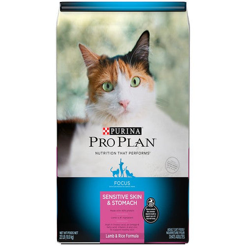Purina Pro Plan Adult Sensitive Skin & Stomach Lamb & Rice Formula Dry Cat Food, 22-lb Bag