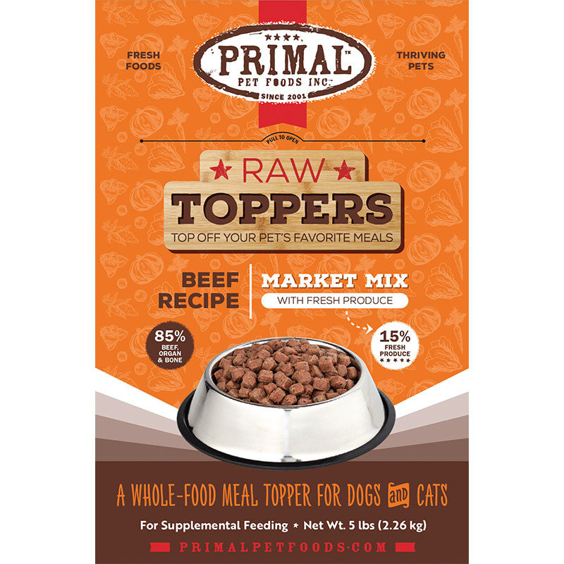 Primal Dog Cat Frozen Market Mix Topper Beef 5lb 850016300126