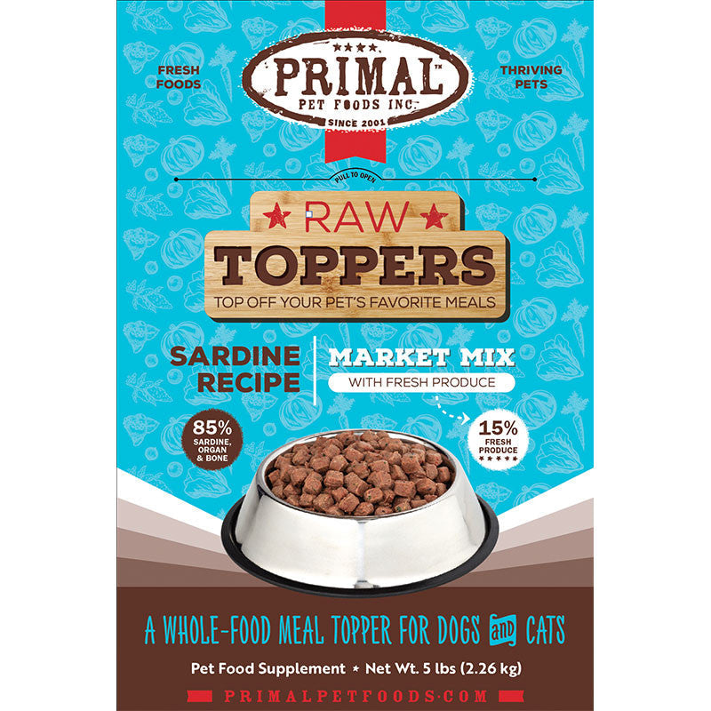 Primal Dog Cat Frozen Market Mix Topper Sardine 5lb 850016300164