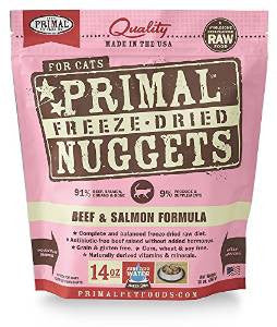 Primal Freeze Dried Nuggets Grain Free Beef And Salmon Formula Cat Food - 14 - oz Makes 3 Lbs Of Food - {L + x} - Dog