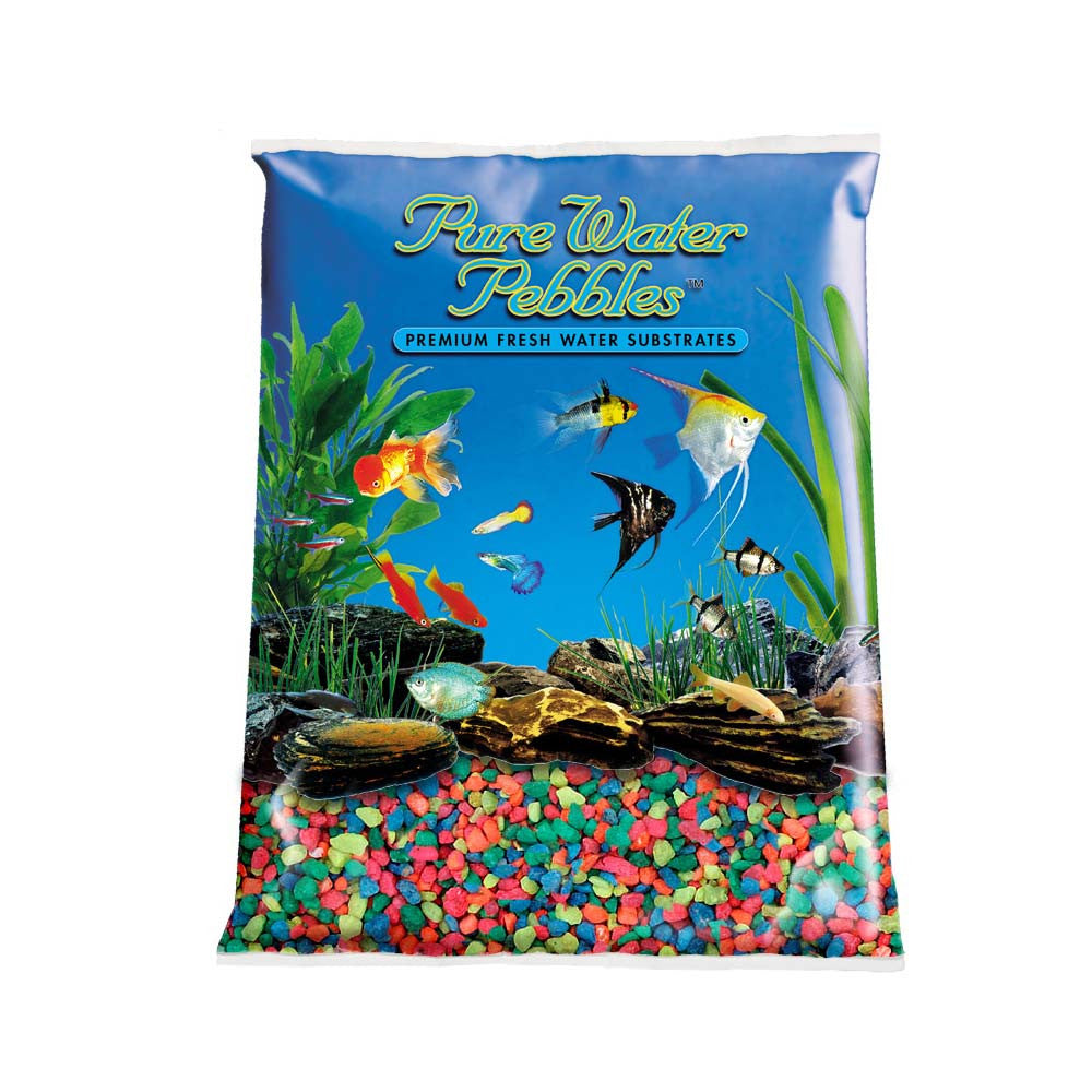 Pure Water Pebbles Premium Fresh Water Coated Aquarium Gravel Neon Rainbow 6/2 lb