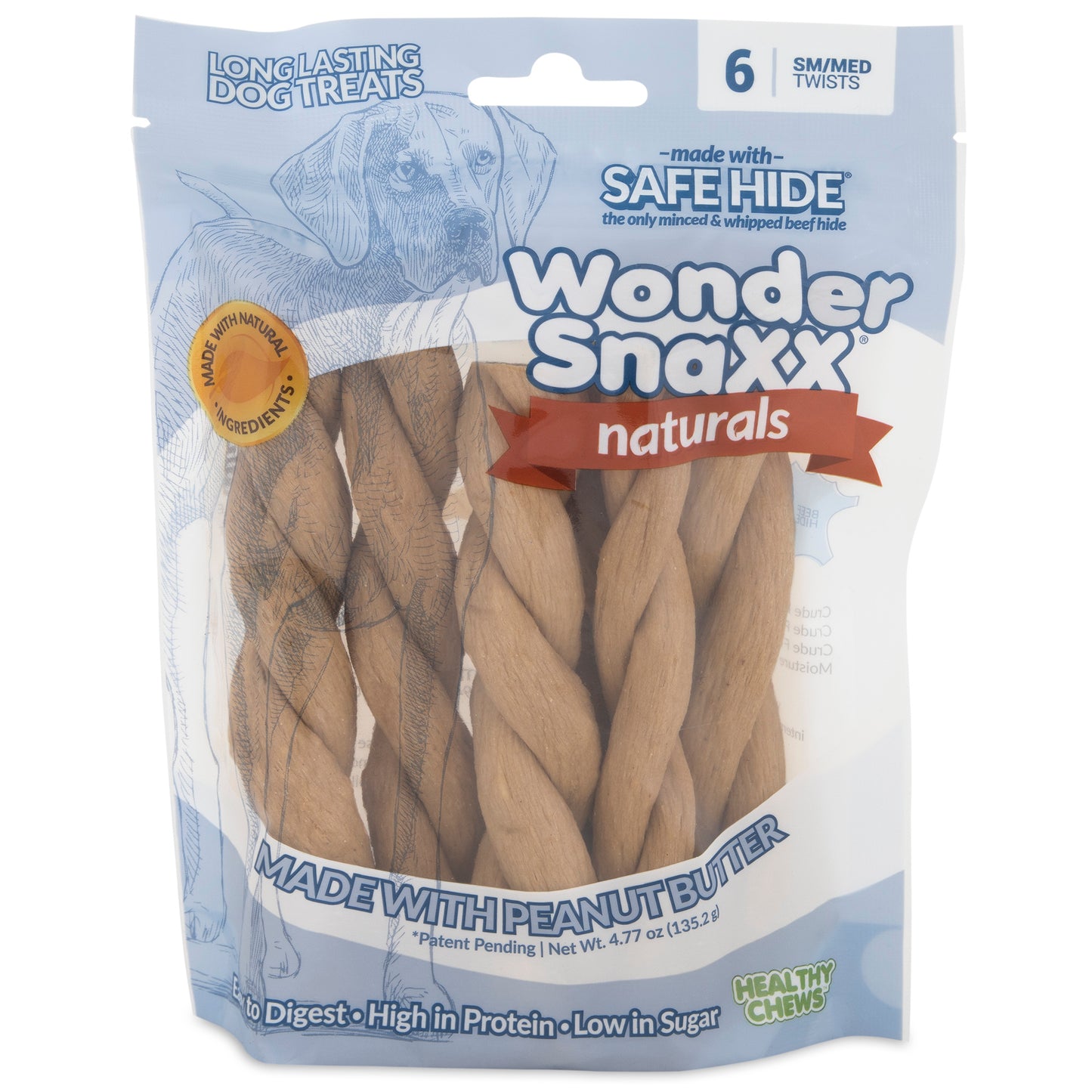 Wonder SnaXX Naturals Twist Dog Treat Peanut butter 6 ct, Small/Medium 703624512668