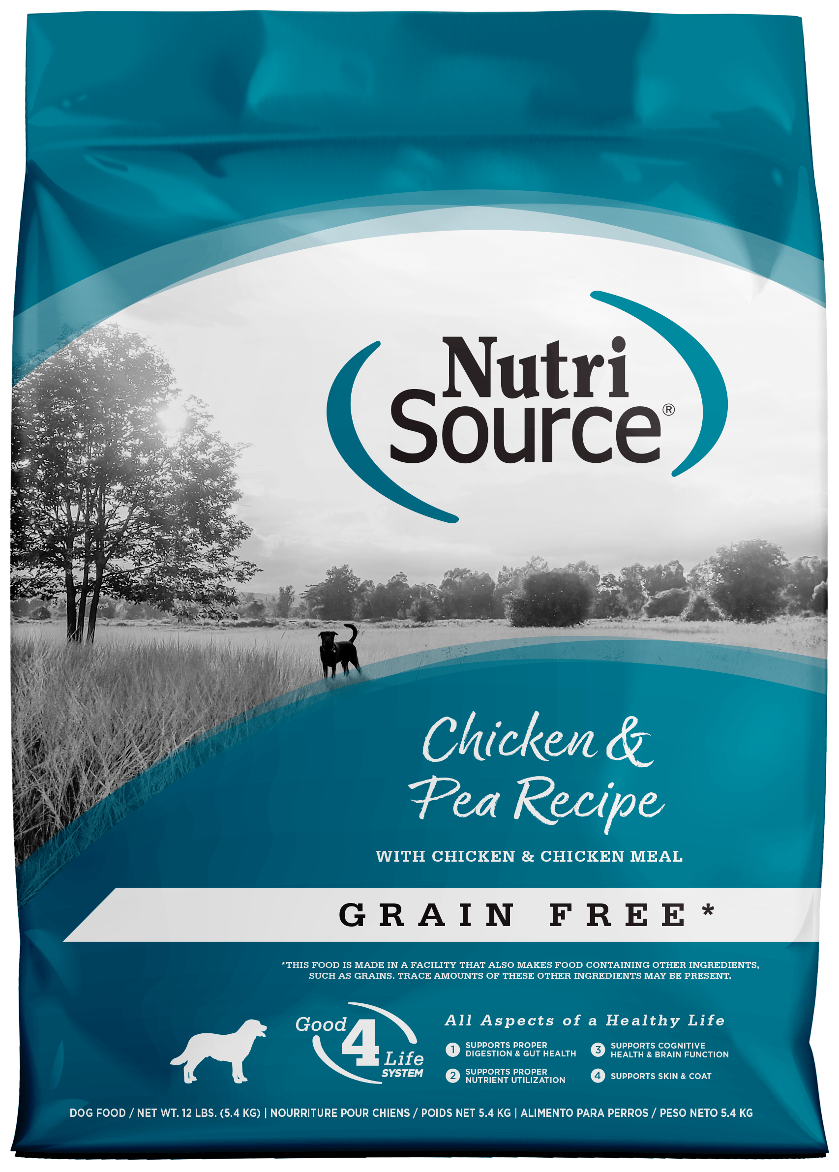 NutriSource Grain Free Dry Dog Food Chicken & Peas 12 lb 073893290070