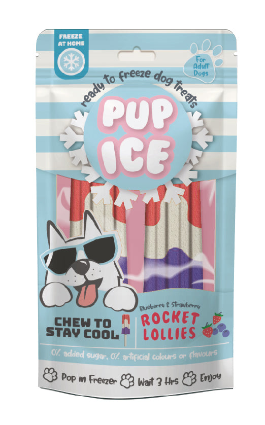 Spot Pup Ice Dog Chew Treat Rocket Lollie Strawberry & Blueberry 2 pk 077234072417