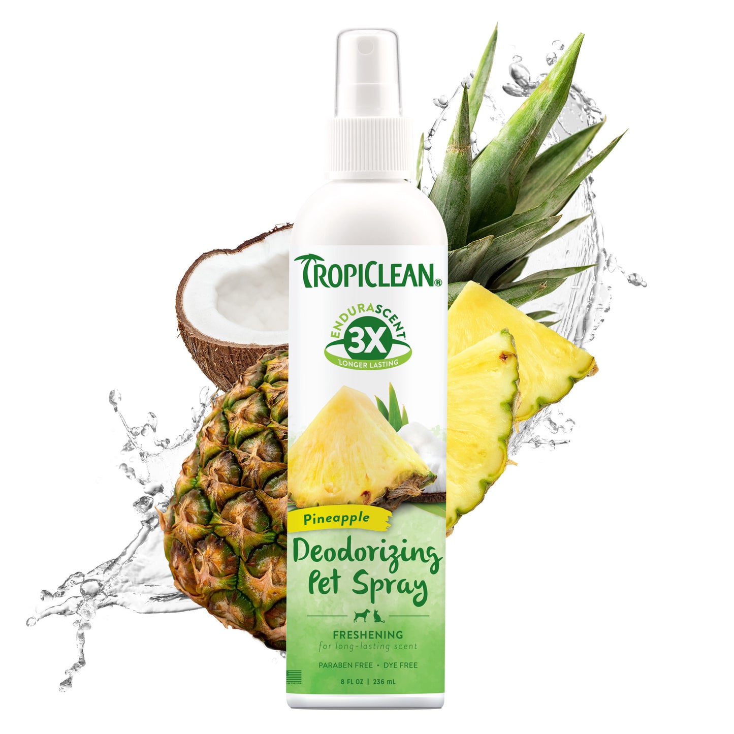 TropiClean EnduraScent Pineapple Deodorizing Dog Spray 8 oz 645095006874