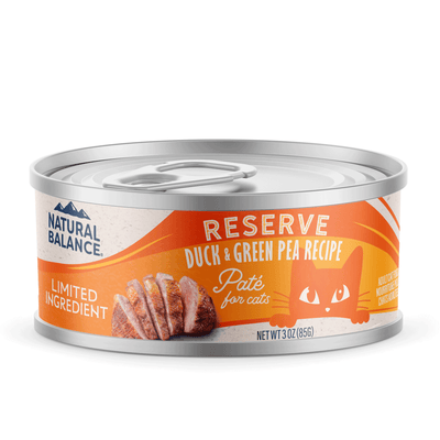 Natural Balance Pet Foods Limited Ingredient Pate Canned Cat Food RESERVE Duck & Green Pea 24ea/3 oz 723633006729