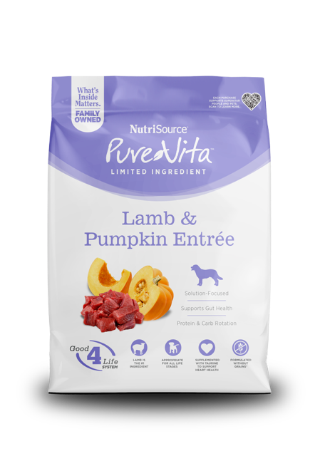 NutriSource PureVita LID Dry Dog Food Lamb & Pumpkin 12 lb 073893179115