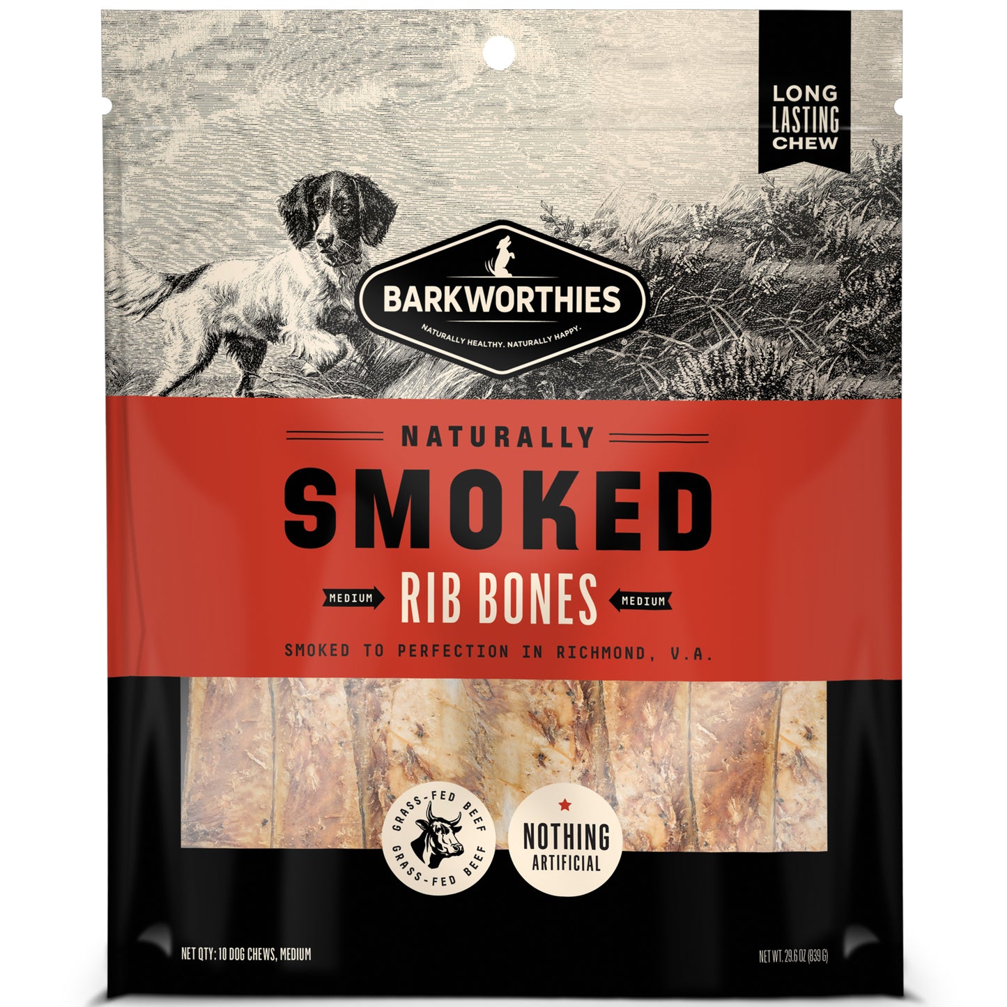 Barkworthies Smoked Rib Bones Dog Treat Medium/10 ct 840139130748