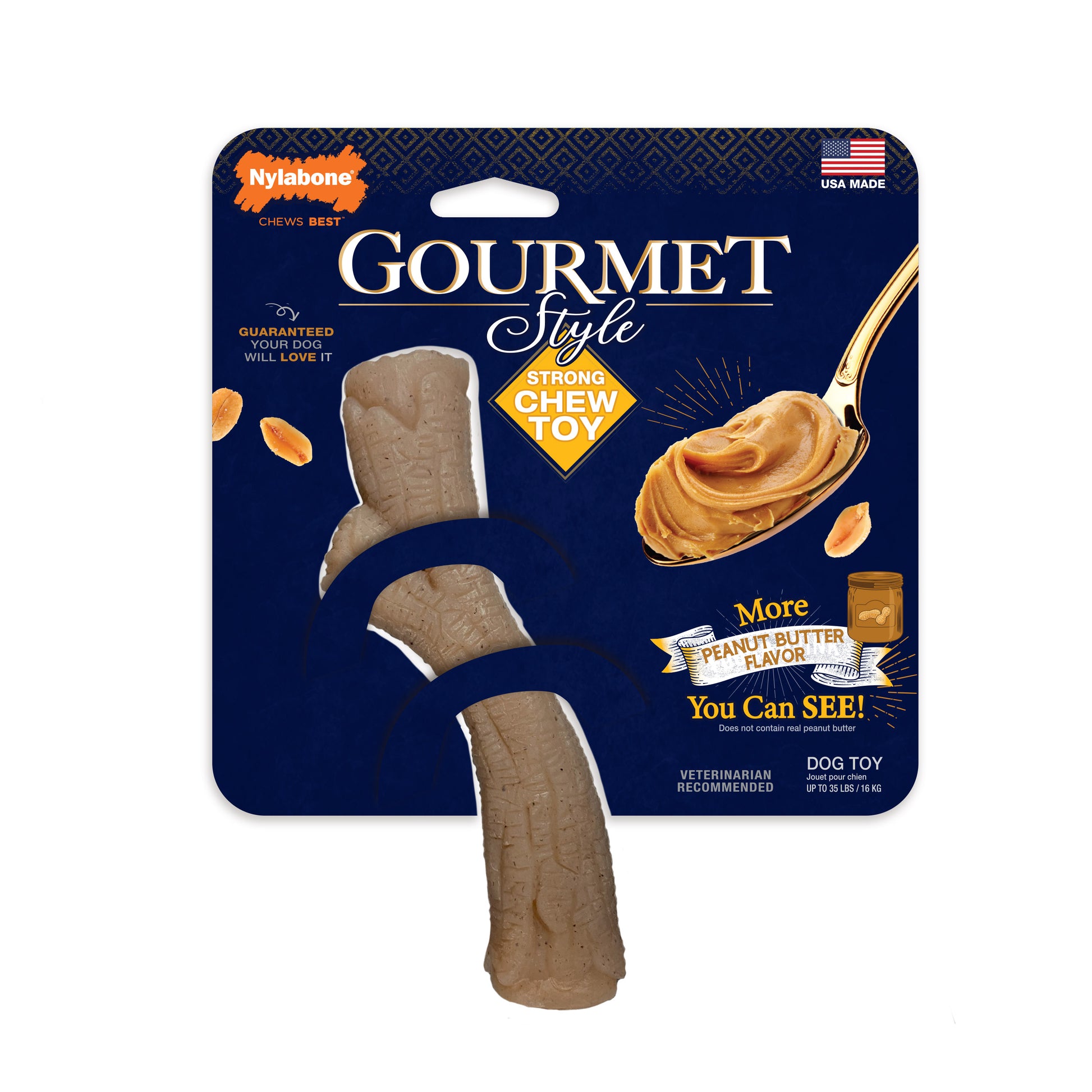 Nylabone Gourmet Style Strong Chew Stick Dog Chew Toy Stick Peanut Butter Medium/Wolf - Up To 35 Lbs. (1 ct) 018214852278