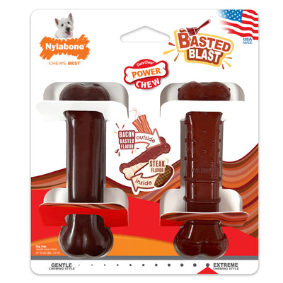 Nylabone Power Chew Basted Blast Dual Flavored Dog Chew Toys Bacon & Steak Small/Regular - Up To 25 Ibs. (2 ct) 018214854111