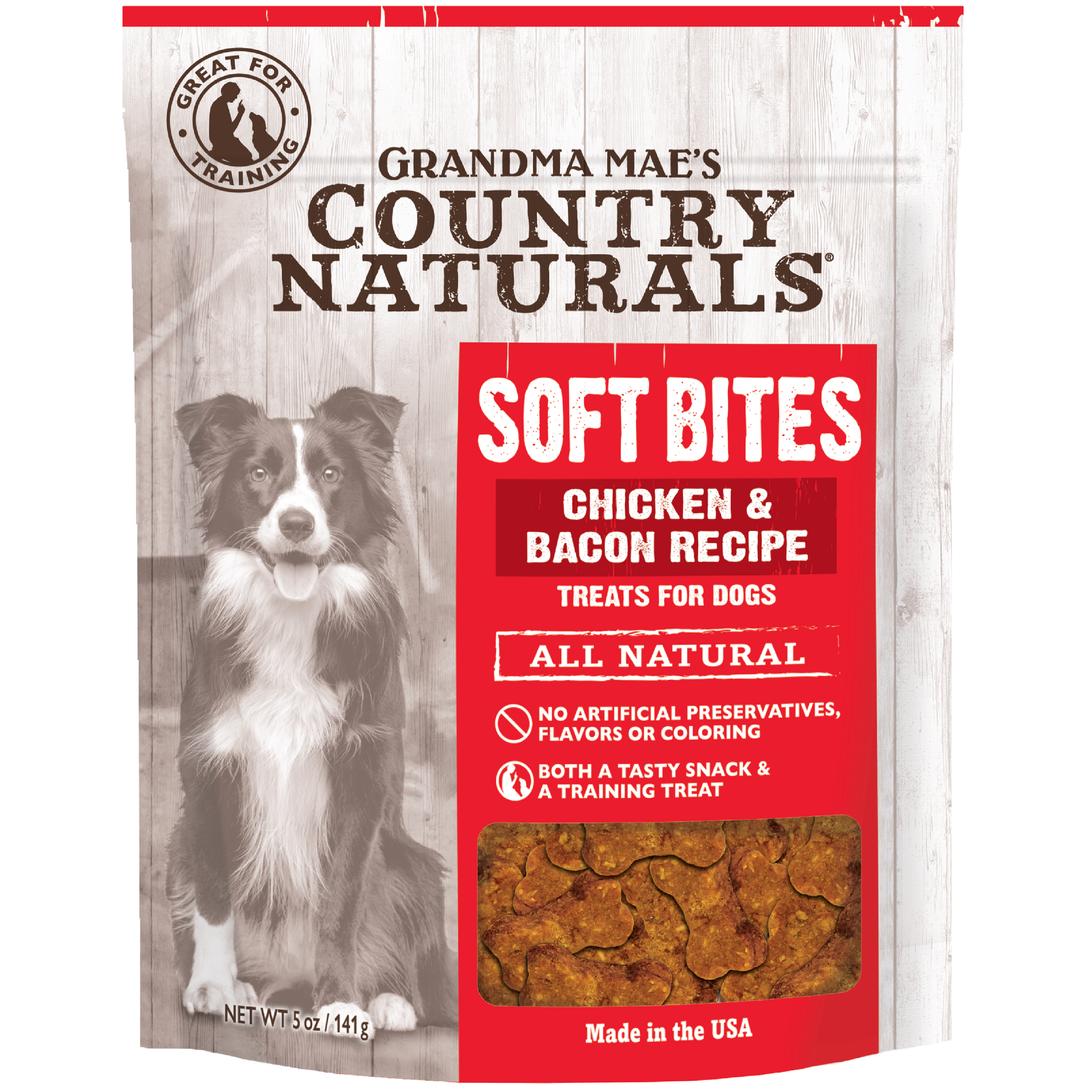 Grandma Mae's Country Naturals Soft Bites Dog Treats Chicken & Bacon 5 oz 856235007839