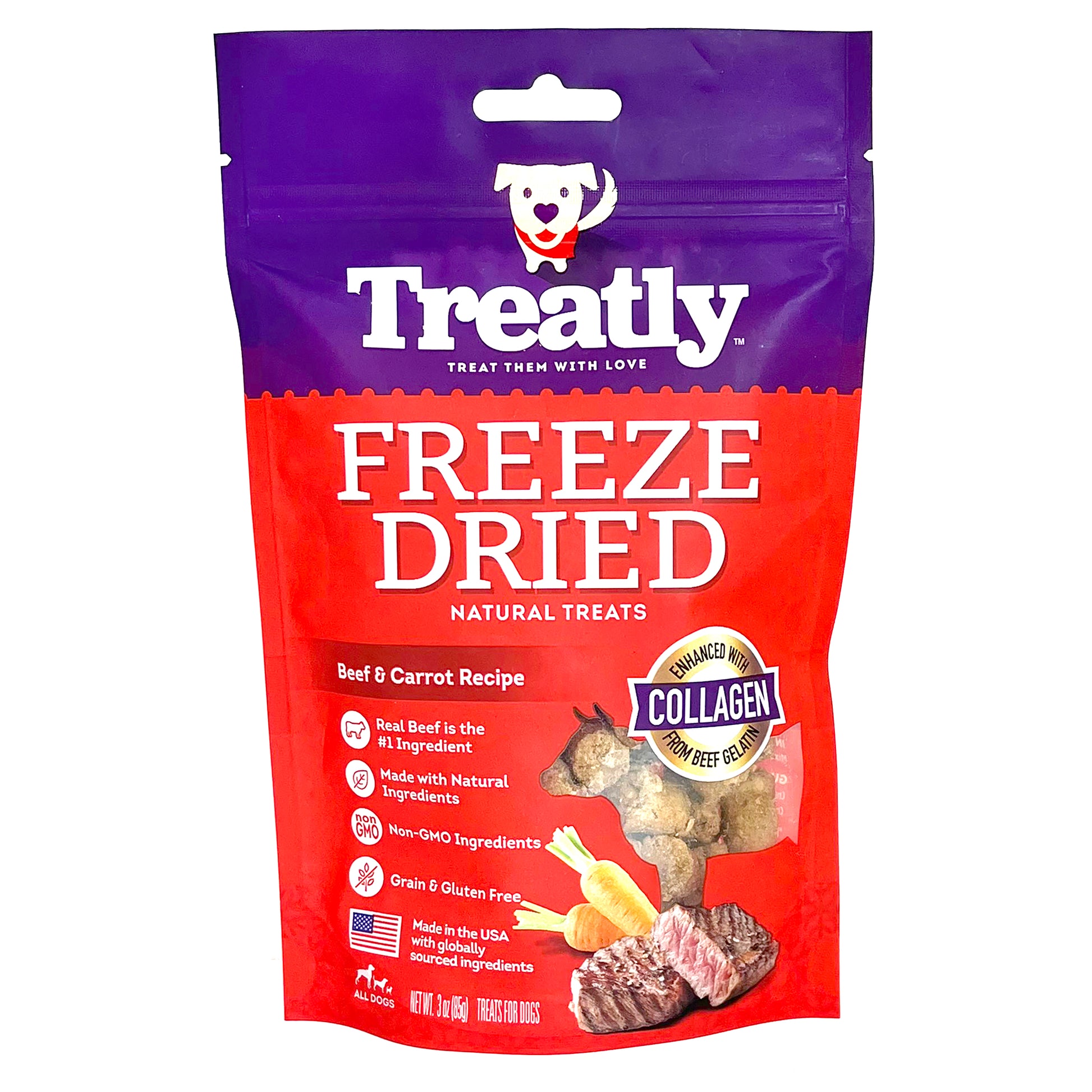 Treatly Freeze Dried Dog Treats Beef & Carrot 3 oz 094983004148