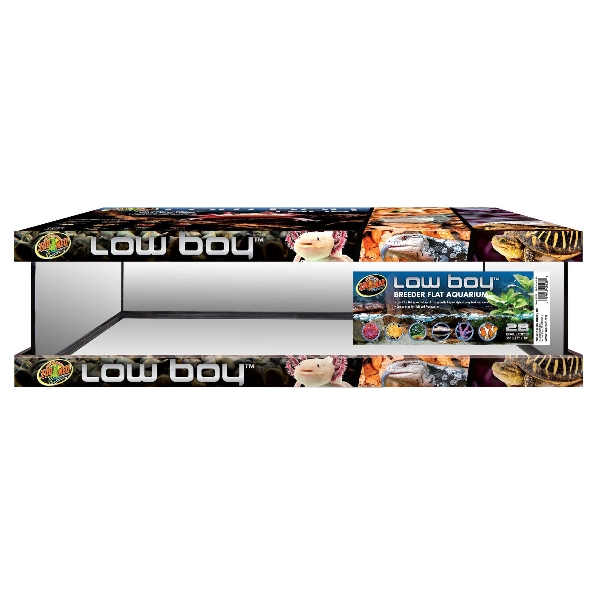 Zoo Med Low Boy Breeder Flat Aquarium 28 gal, 36In X 18In X 10 in 097612092288