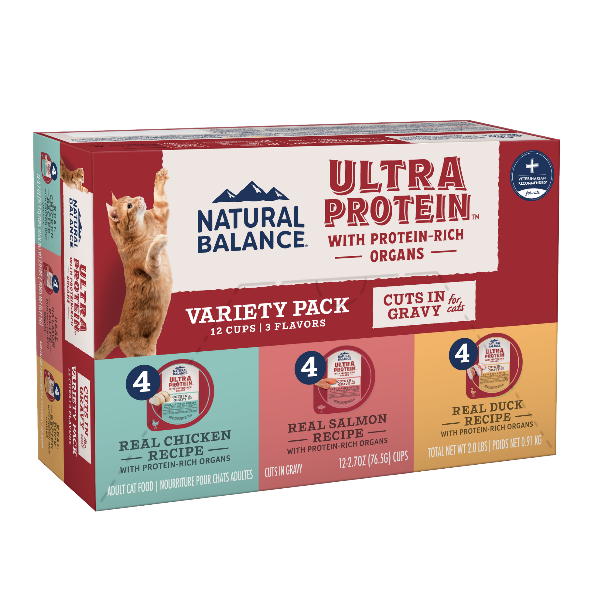 Natural Balance Pet Foods Ultra Protein Cuts in Gravy Wet Cat Food Variety Pack (Chicken, Salmon, Duck) 2.7 oz 723633007061
