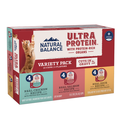 Natural Balance Pet Foods Ultra Protein Cuts in Gravy Wet Cat Food Variety Pack (Chicken, Salmon, Duck) 2.7 oz 723633007061