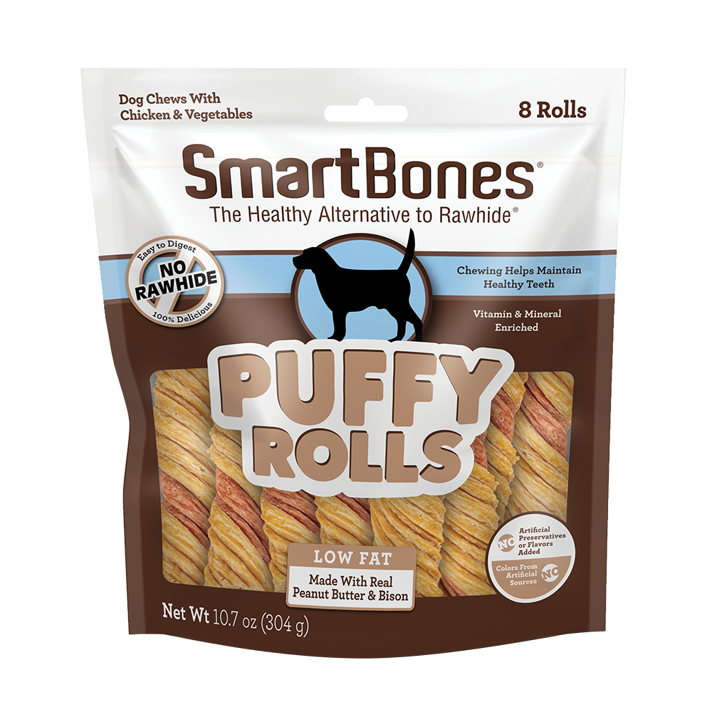 SmartBones Puffy Rolls Dog Treats Peanut Butter & Bison 8 ct 840364800232