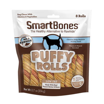 SmartBones Puffy Rolls Dog Treats Peanut Butter & Bison 8 ct 840364800232