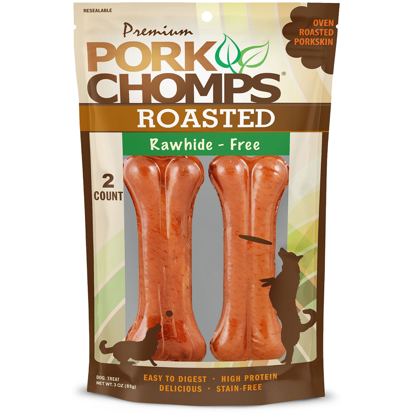 Scott Pet Premium Pork Chomps Roasted Pressed Bone Oven Roasted Porkskin 2 pk, 4.5 in 015958980458