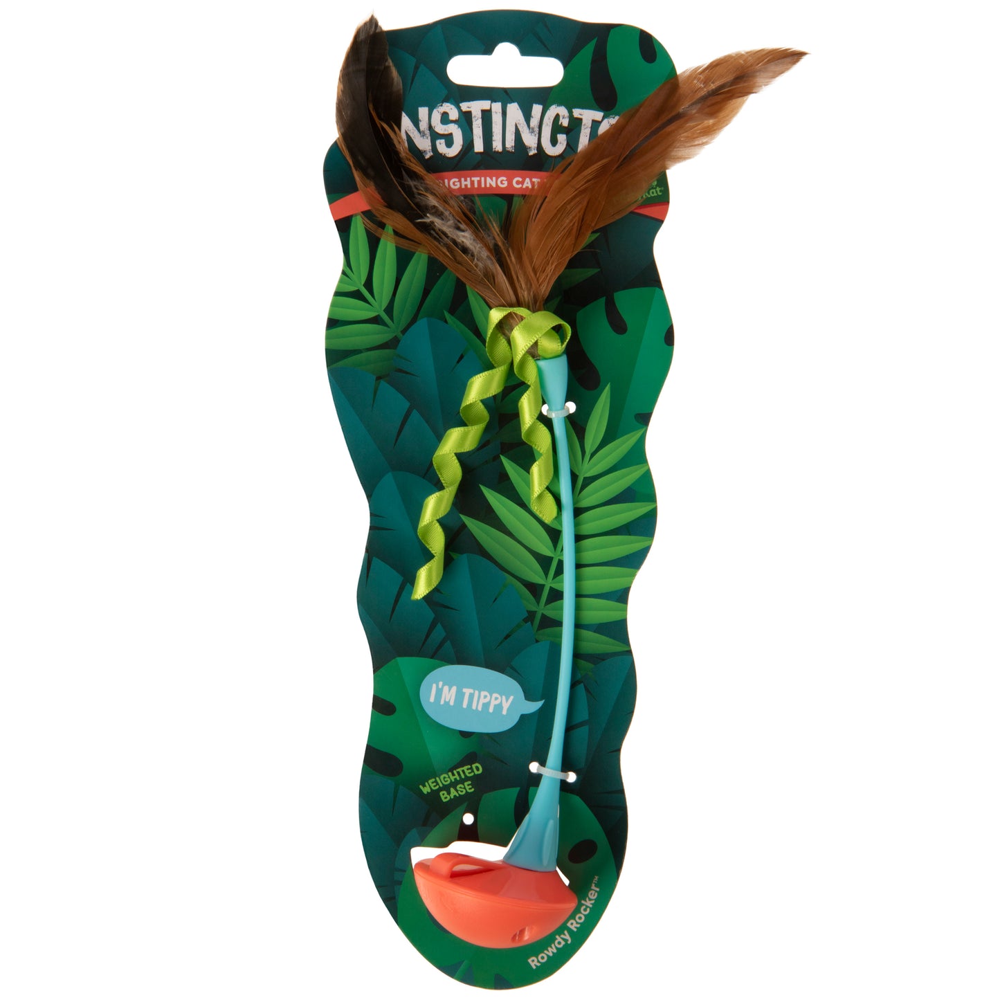 SmartyKat Rowdy Rocker Self-Righting Wand with Feathers & Ribbons Cat Toy Feathers & Ribbons 786306420857