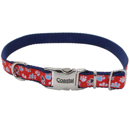 Ribbon Adjustable Nylon Dog Collar with Metal Buckle Red 5/8 in x 12 - 18