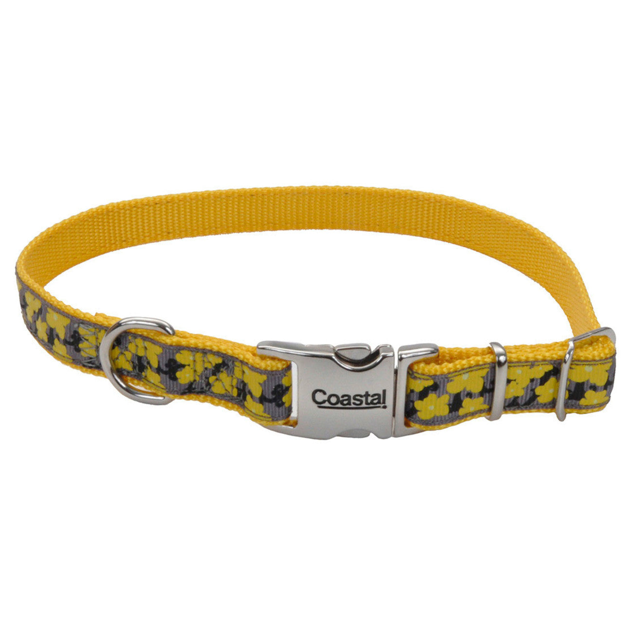 Ribbon Adjustable Nylon Dog Collar with Metal Buckle Yellow 5/8 in x 12-18 in