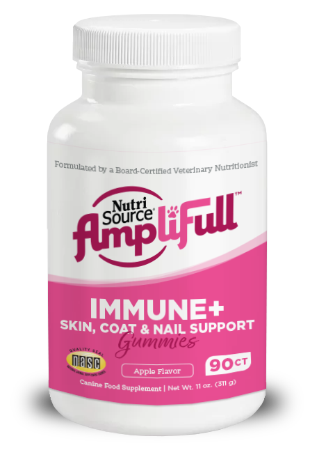 NutriSource AmpliFull Immune & Skin Coat & Nail Gummies Dog Supplelment Apple 90 ct 073893800736
