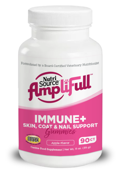 NutriSource AmpliFull Immune & Skin Coat & Nail Gummies Dog Supplelment Apple 90 ct 073893800736