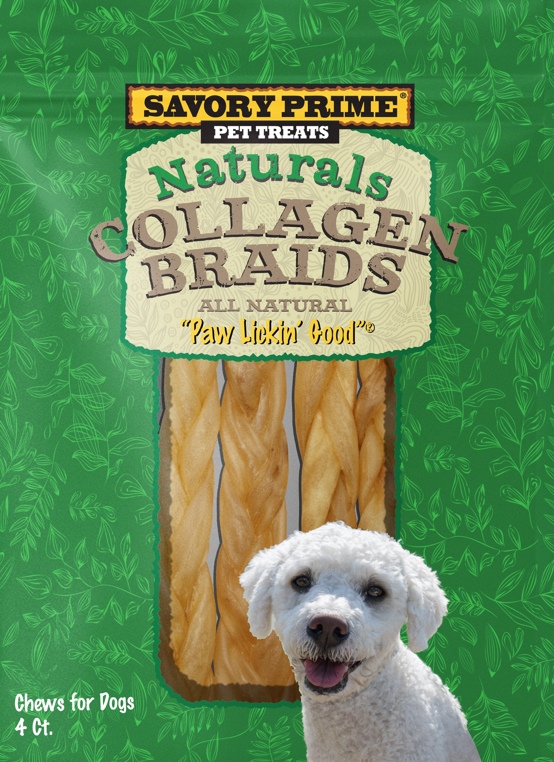 Savory Prime Naturals Collagen Braids Dog Chews 6 in, 4 ct 810359003290