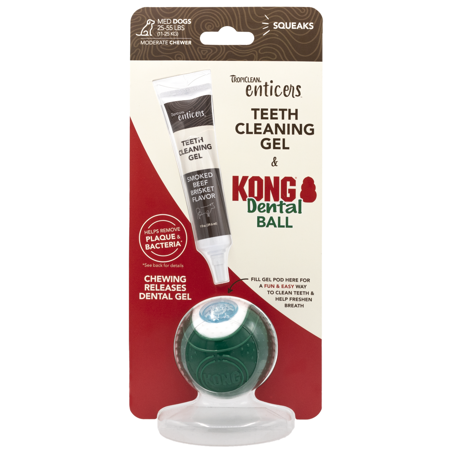TropiClean Enticers Teeth Cleaning Gel & KONG Dental Ball Beef Brisket 1 oz, Medium 645095005884