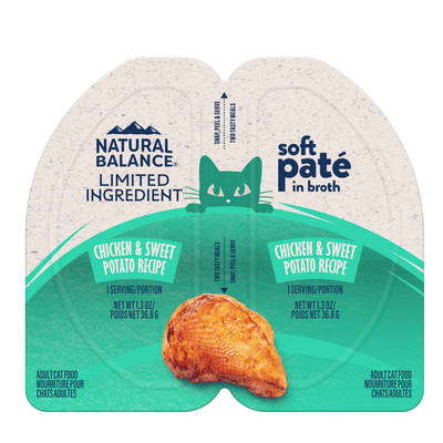 Natural Balance Pet Foods Limited Ingredient Soft Pate in Broth Wet Cat Food Chicken & Sweet Potato 10ea/2.6 oz 723633006774