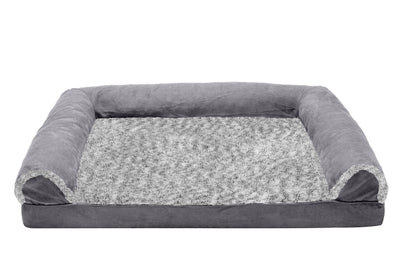 Fur Haven Pet Products Two-Tone Faux Fur & Suede Sofa Orthopedic Pet Bed Stone Gray Large 842229123968