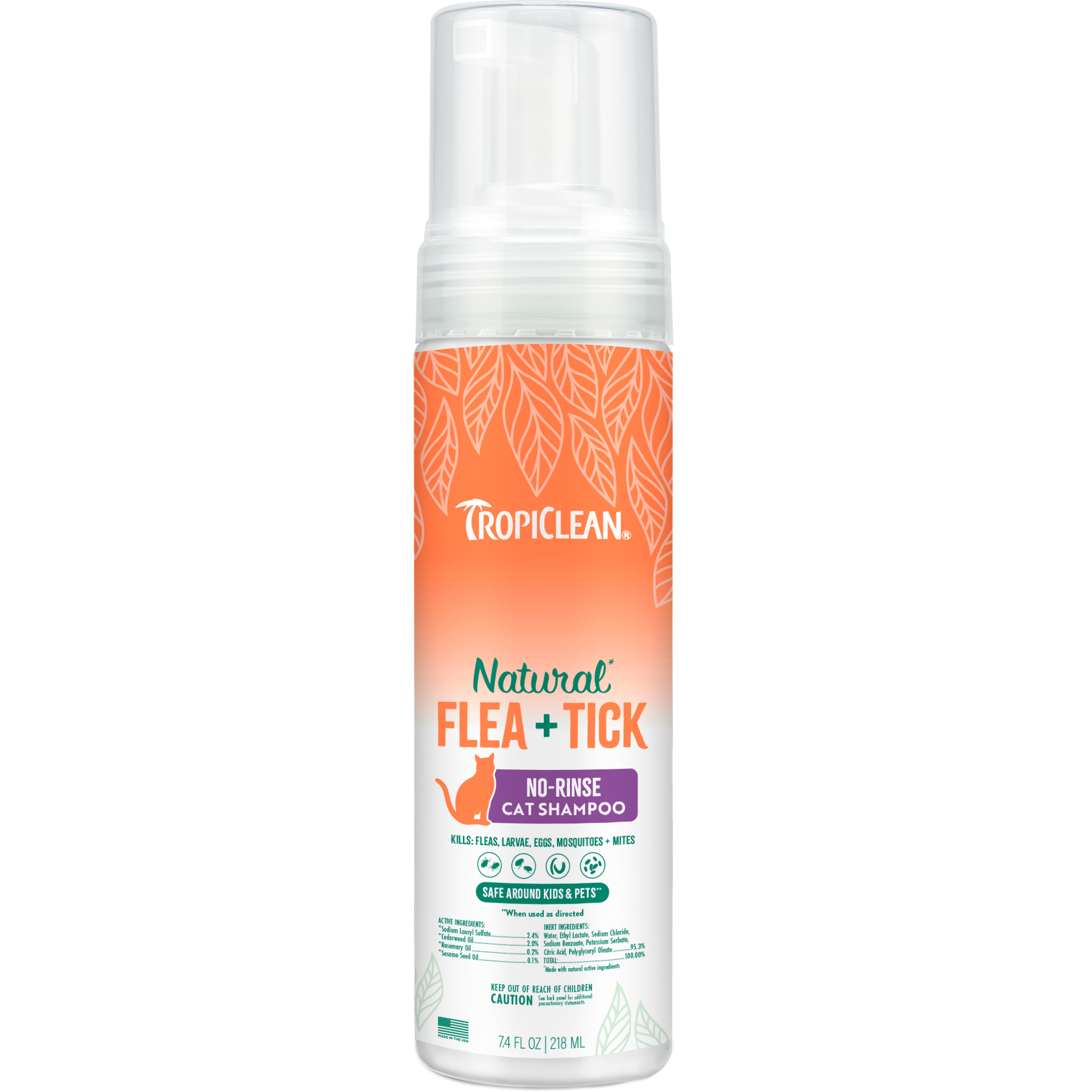 TropiClean Natural Flea & Tick No Rinse Shampoo for Cats 7.4 oz 645095007437