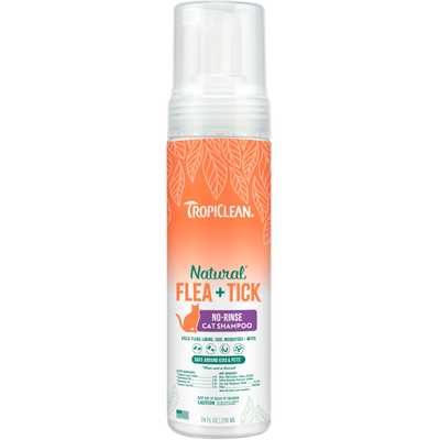 TropiClean Natural Flea & Tick No Rinse Shampoo for Cats 7.4 oz 645095007437