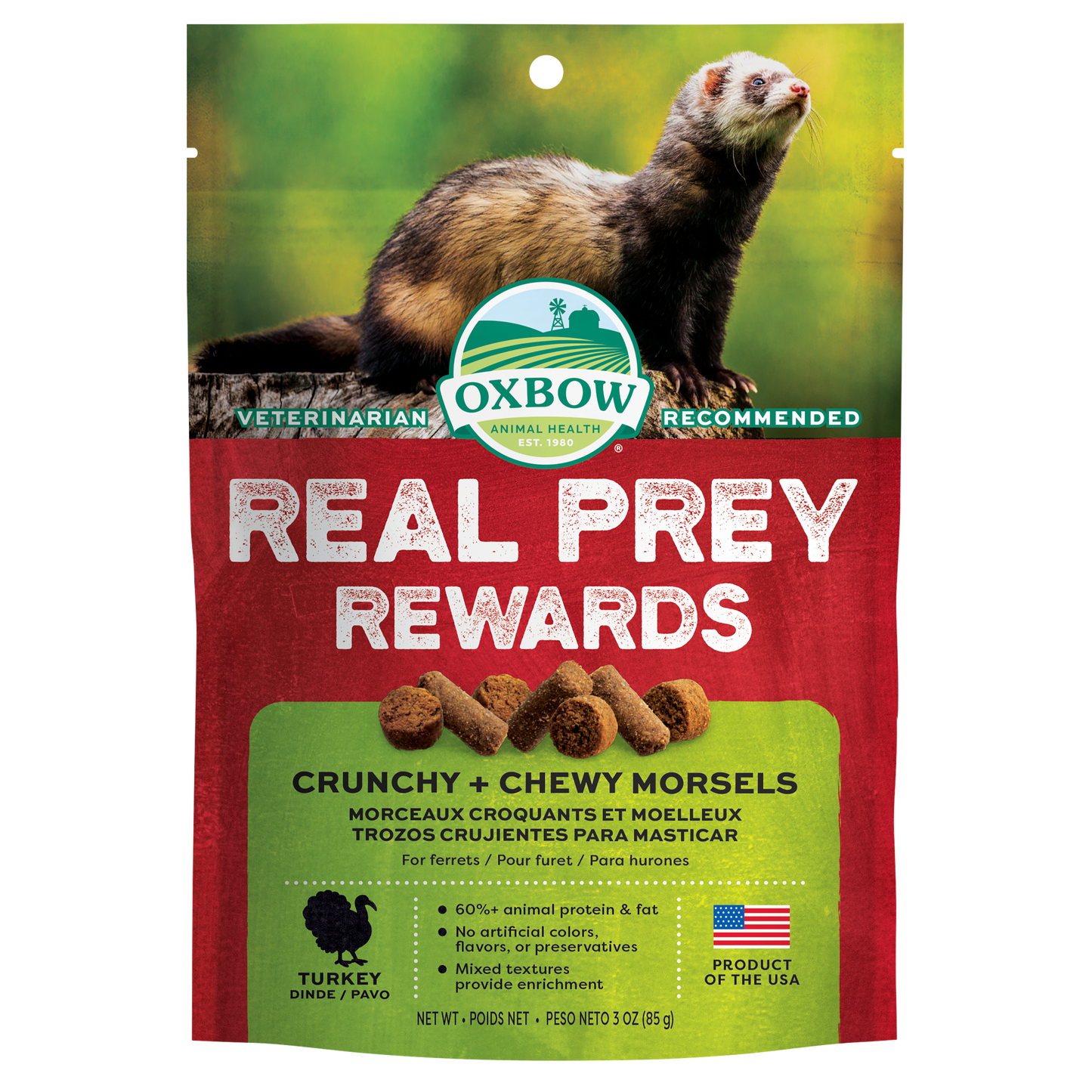 Oxbow Animal Health Real Prey Rewards Crunchy & Chewy Ferret Treat Turkey 3 oz 744845968384