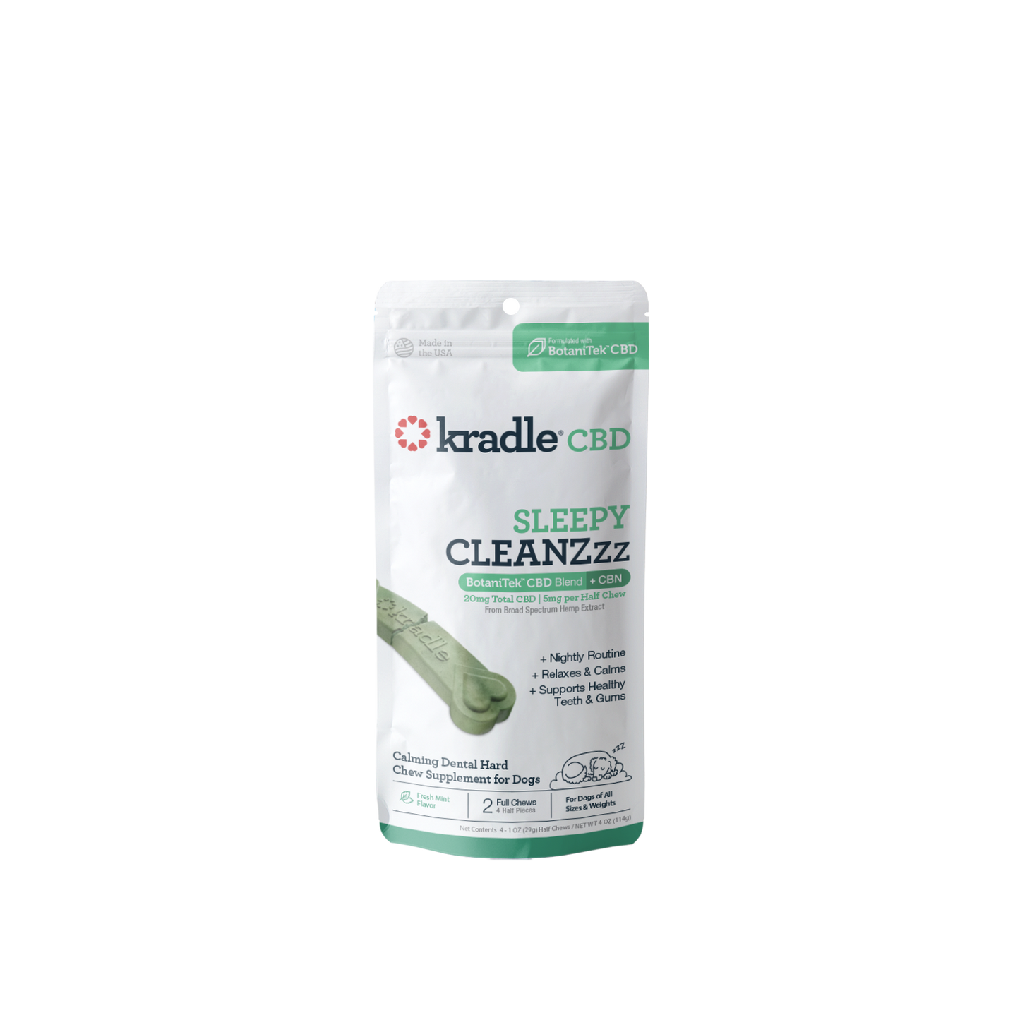 Kradle CBD Sleepy CLEANZzz Chew Hard Dental Chews 20mg Mint 2 ct 850038315061